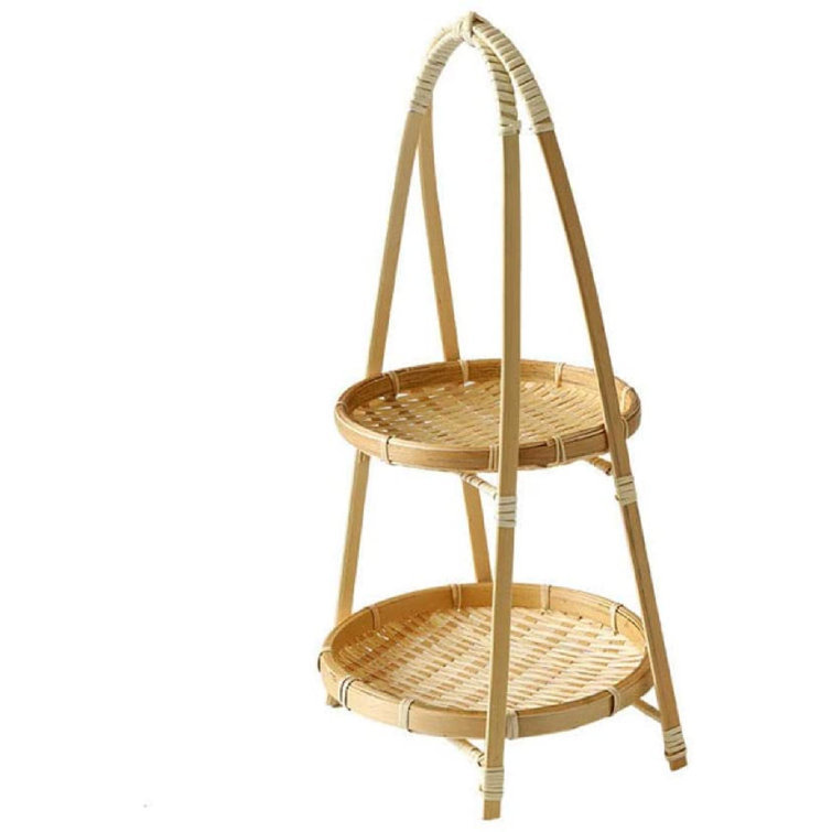 Bayou Breeze 2 Tier Serving Tray Bamboo Woven Platter Round Ratten